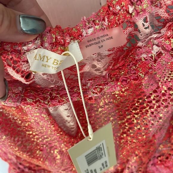 Ramy Brook Maja Metallic Pink and Red Lace Mini Dress Cover Up - Picture 6 of 6